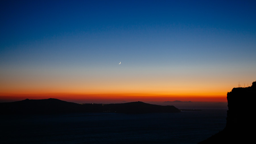 moonrise over oia village