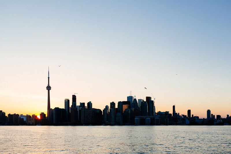 toronto skyline sunset from wards island ferry