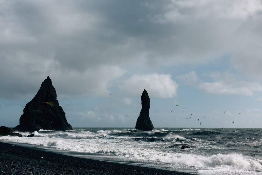 Sea stacks black sand beach Iceland