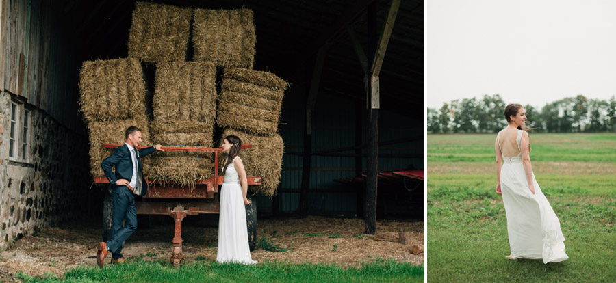 bohemian farm wedding sash and bustle wedding dress