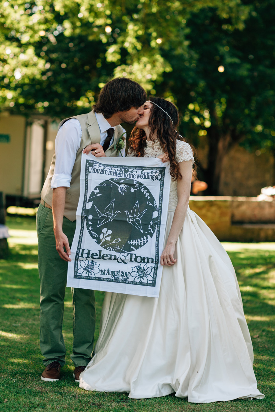 Origami themed wedding tea towel wedding invites