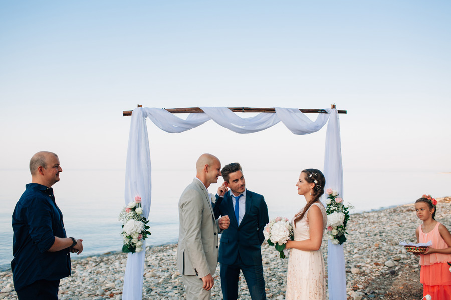 romantic beach wedding sunset greek island