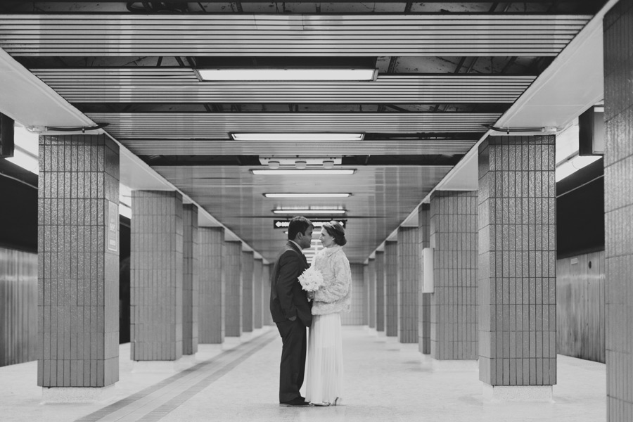 Wedding photos in the subway