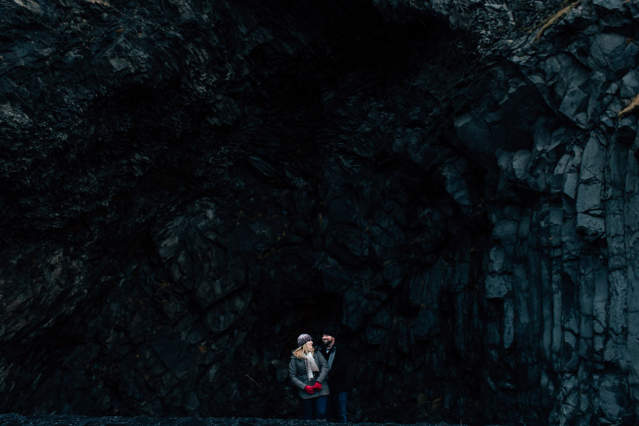 black sand beach engagement photos Iceland