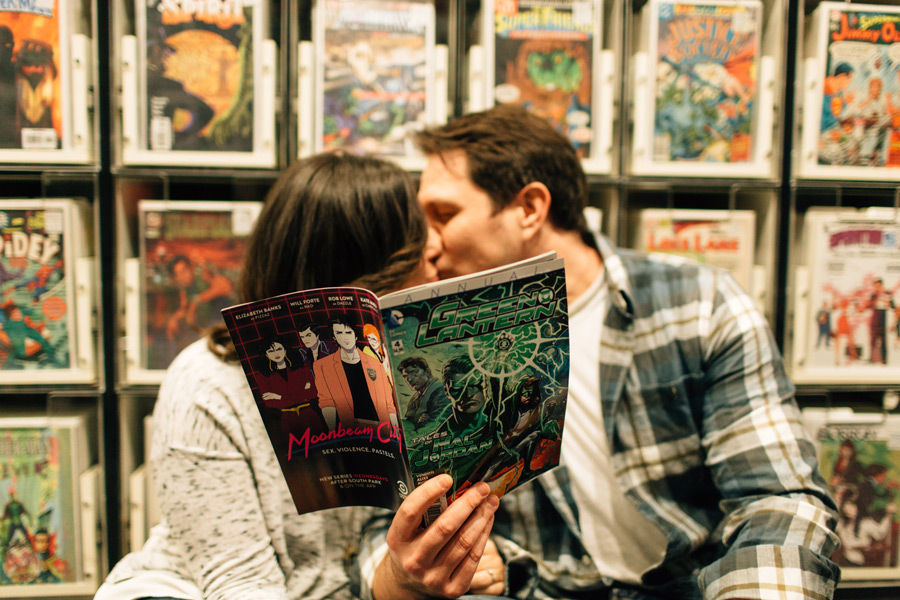comic book lover engagement session