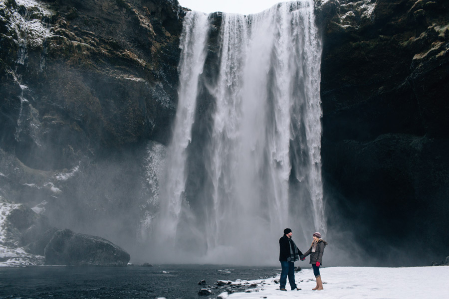 Icelandic waterfall engagement photos